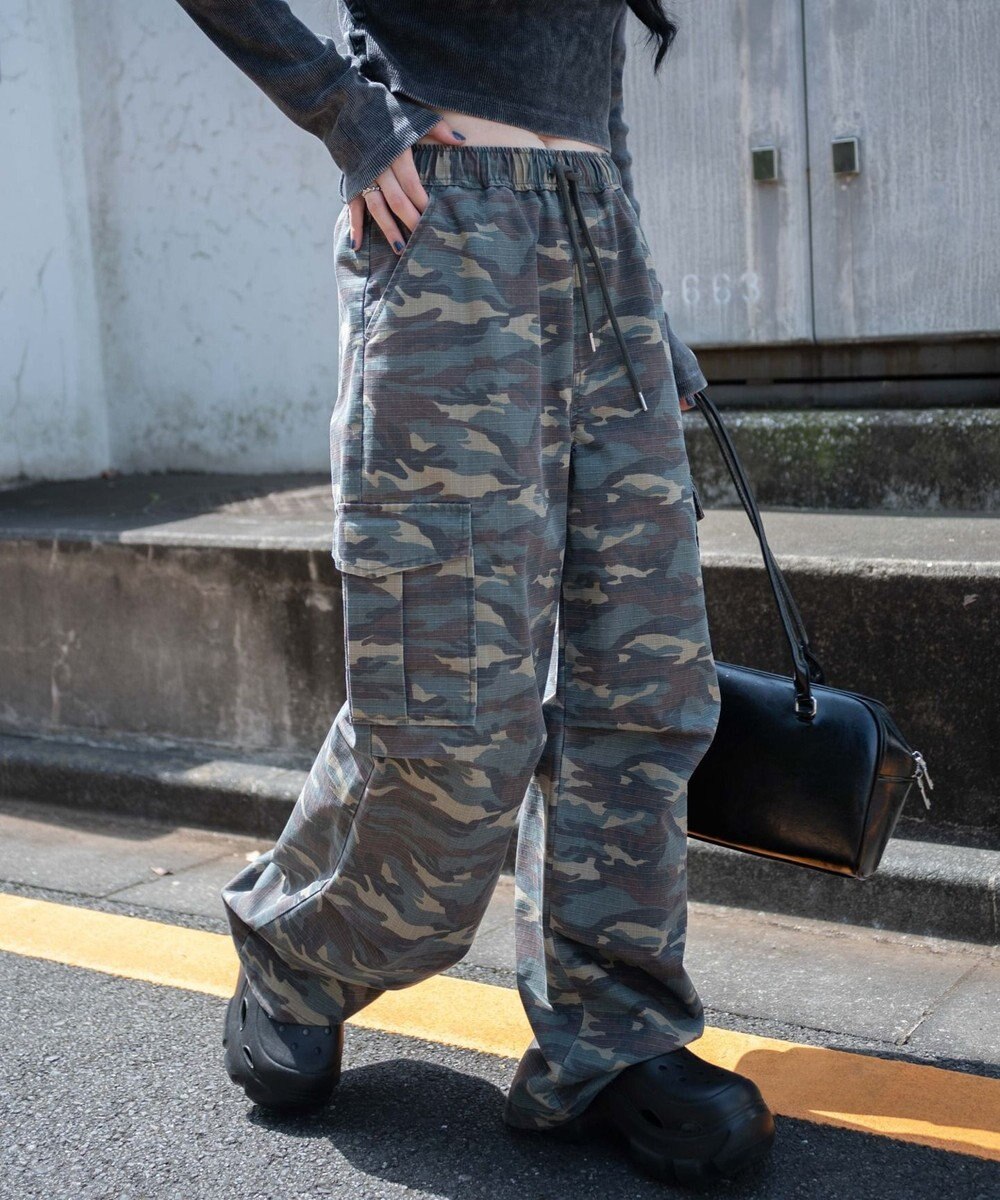 WEGO 【ウエストゴム】ヴィンテージウォッシュパラシュートカーゴパンツ 