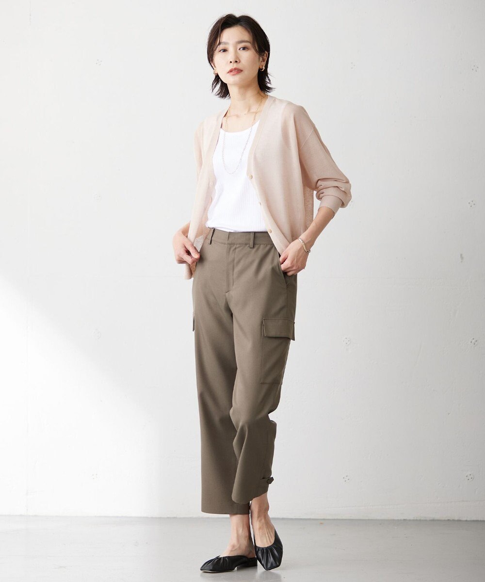 J.PRESS LADIES L 【洗える】LINEN MIX SHEER Vネック カーディガン 