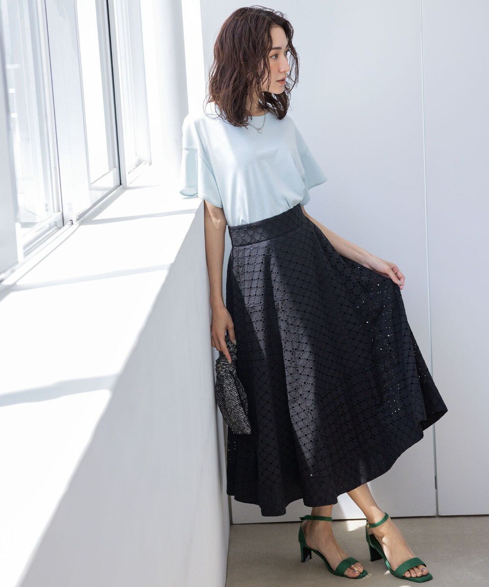 組曲 S 【洗える】シルケットポンチ フリルスリーブ カットソー 