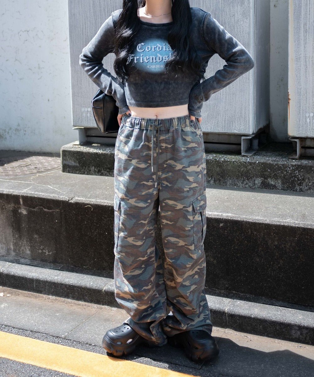 WEGO 【ウエストゴム】ヴィンテージウォッシュパラシュートカーゴパンツ 