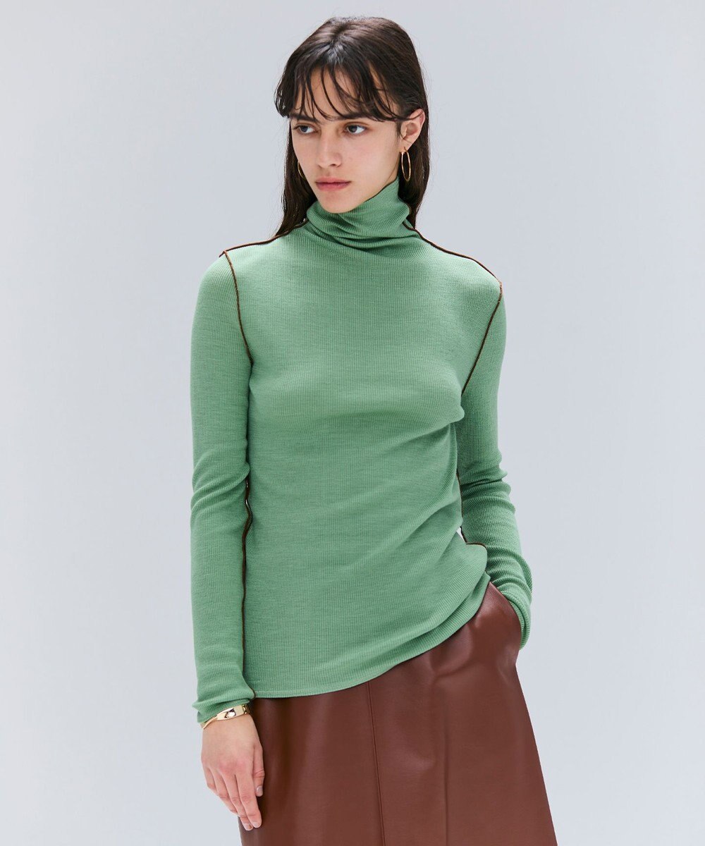 BEIGE， 【洗える・GISELe 10月号掲載】FORD / ウール配色メローハイネックカットソー 