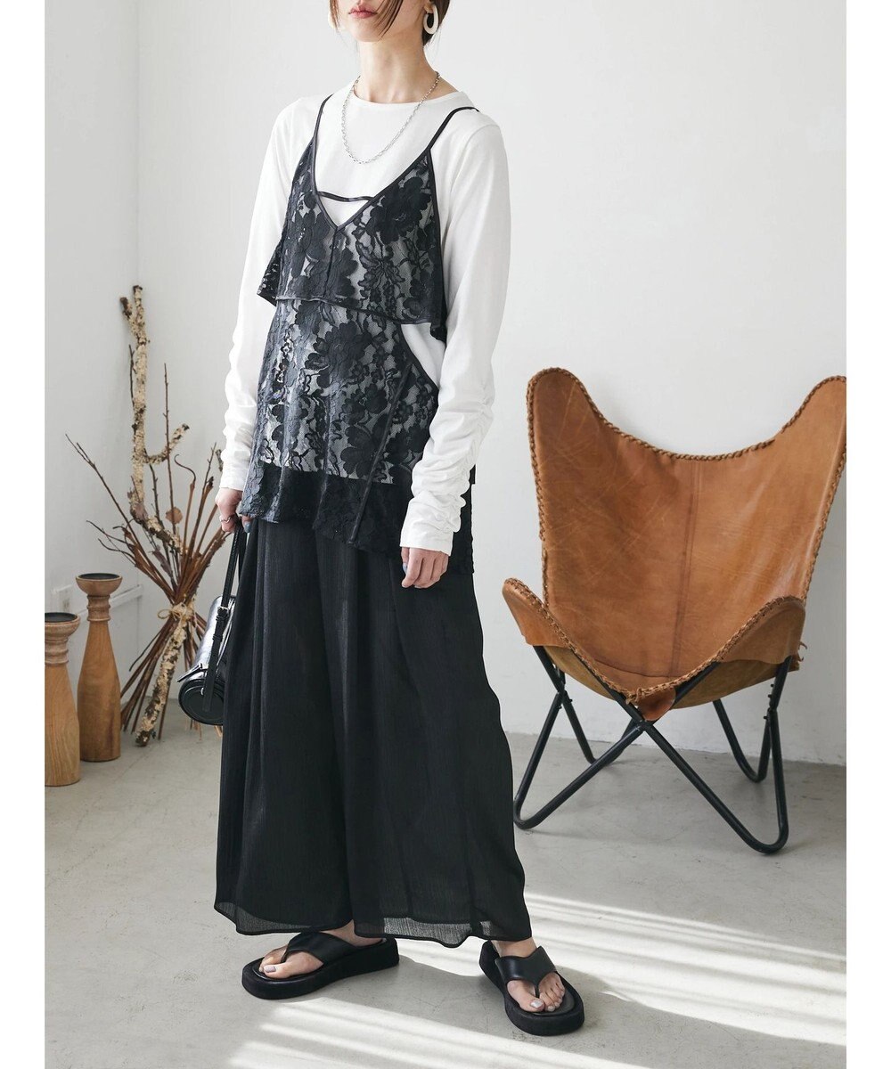 Green Parks AnriettMusee シャーリングスリーブＴシャツ＋レースキャミソールＳＥＴ 