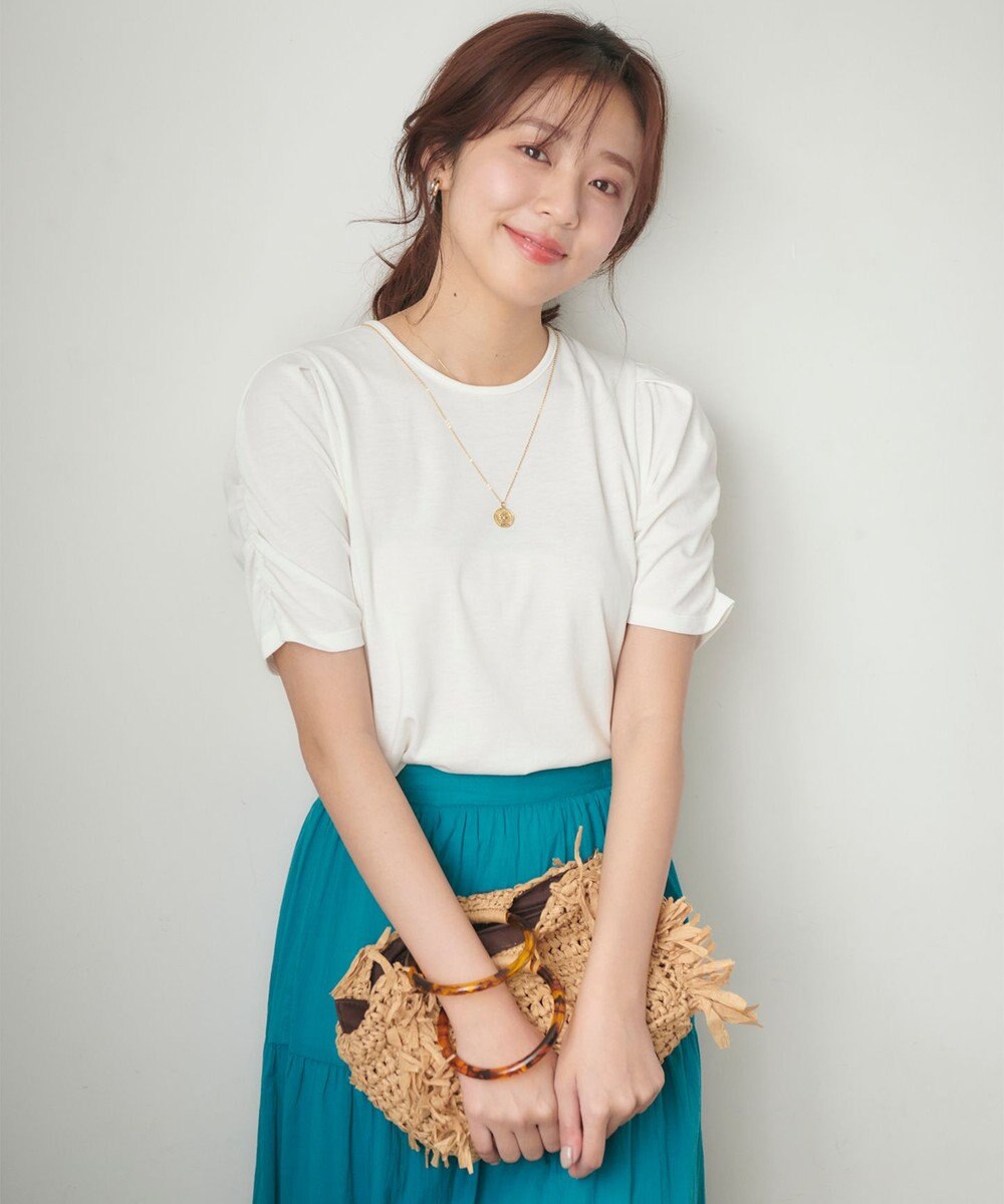 Feroux 【UVケア・美人百花7月号掲載】ギャザースリーブ Tシャツ 