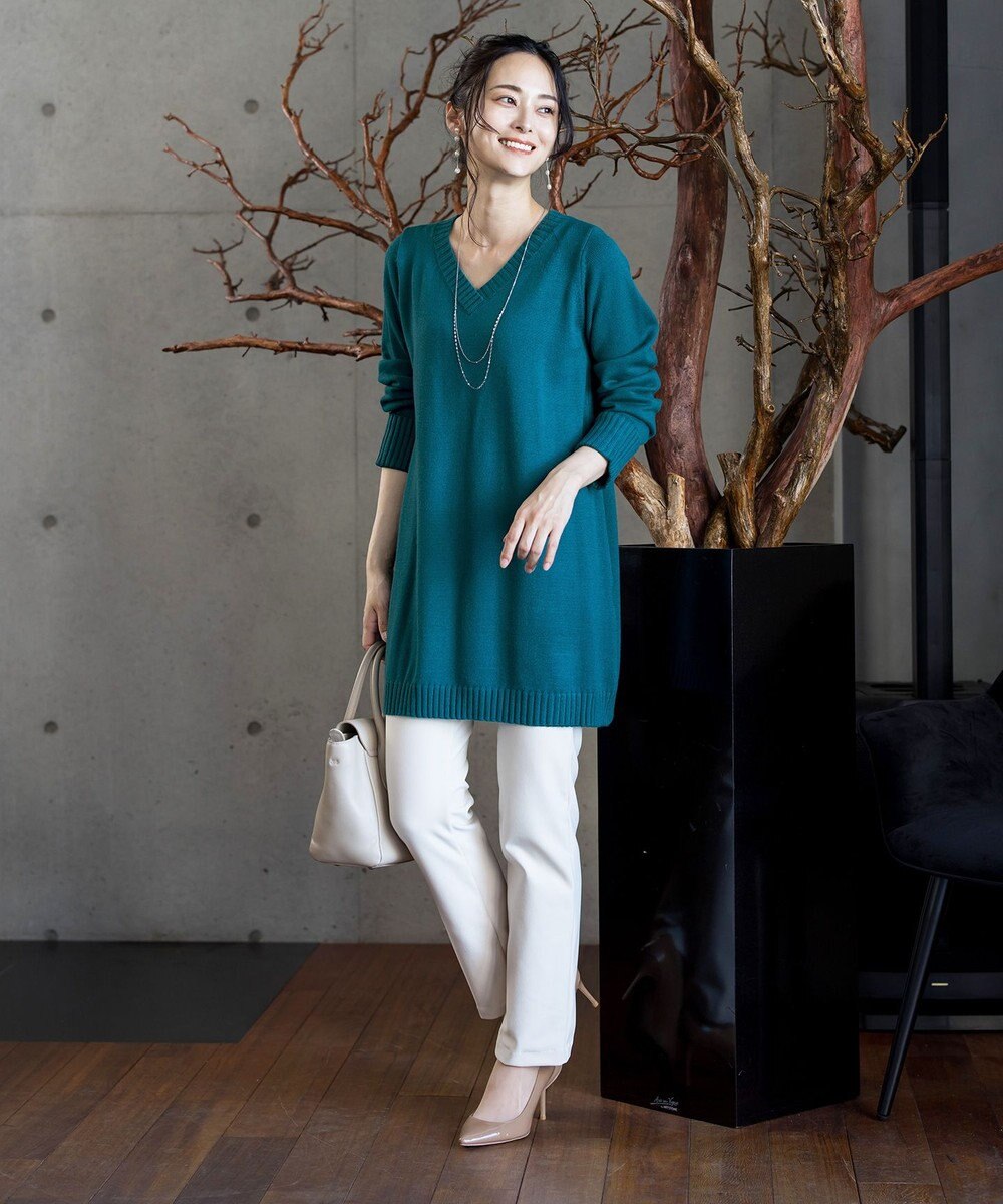 Tiaclasse 【洗える】Vネックリブニットチュニック 