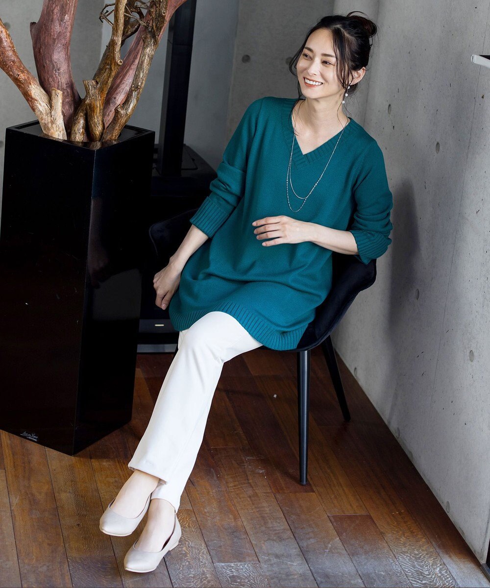 Tiaclasse 【洗える】Vネックリブニットチュニック 