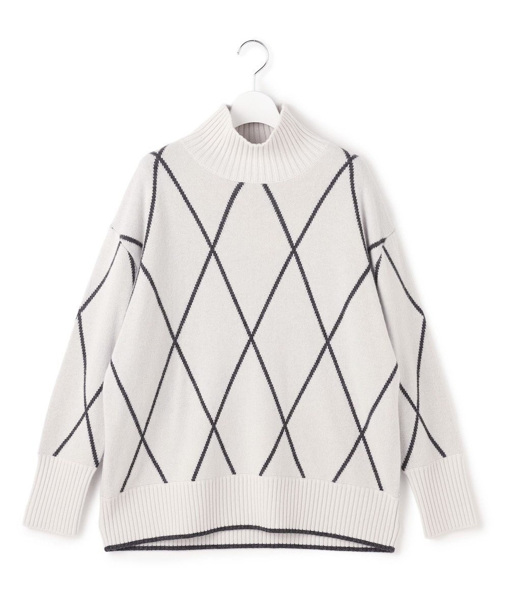 ICB L 【先行予約・洗える】ソフトカシミヤミックス ダイヤ柄ハイネックニット 