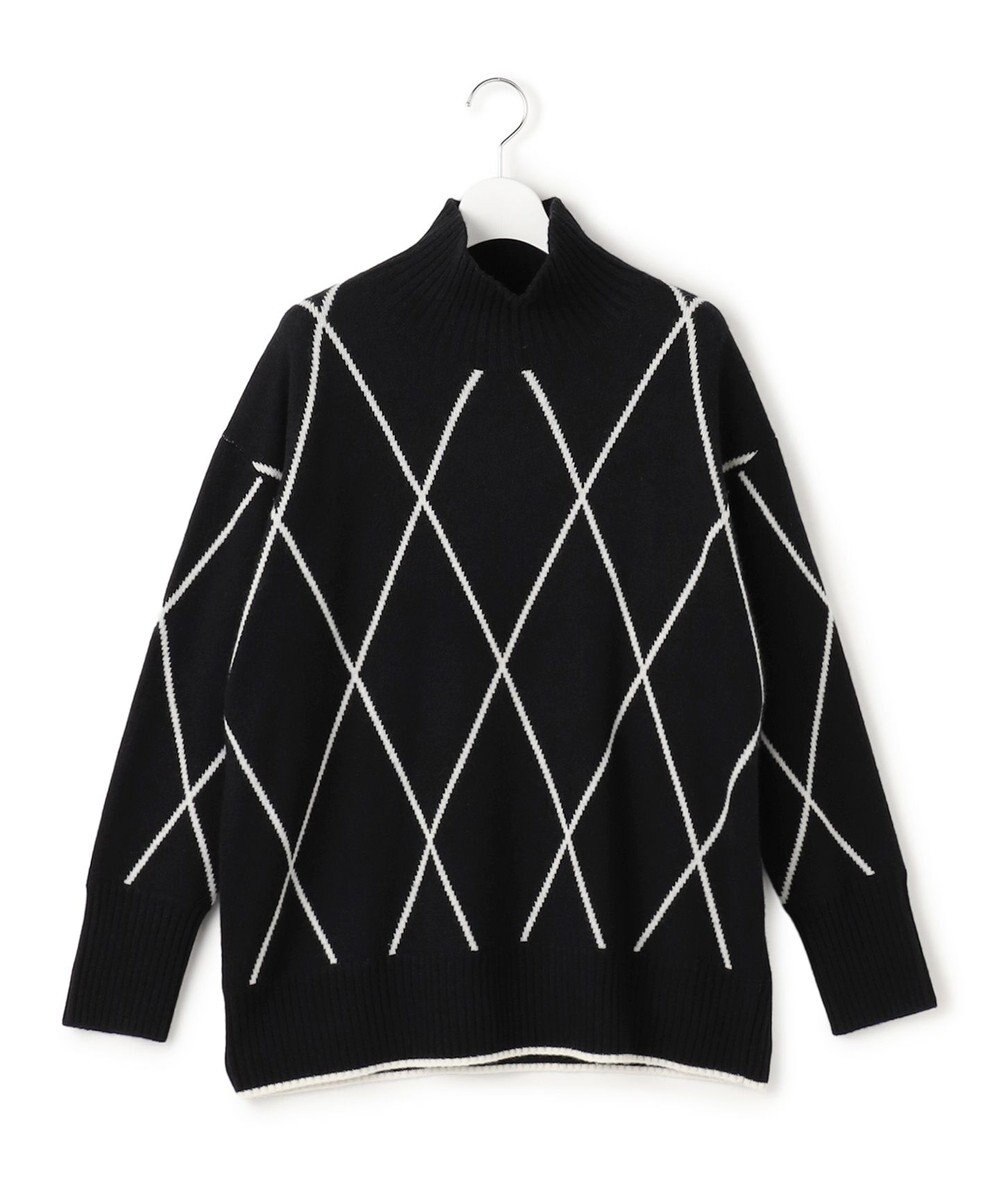ICB L 【先行予約・洗える】ソフトカシミヤミックス ダイヤ柄ハイネックニット 