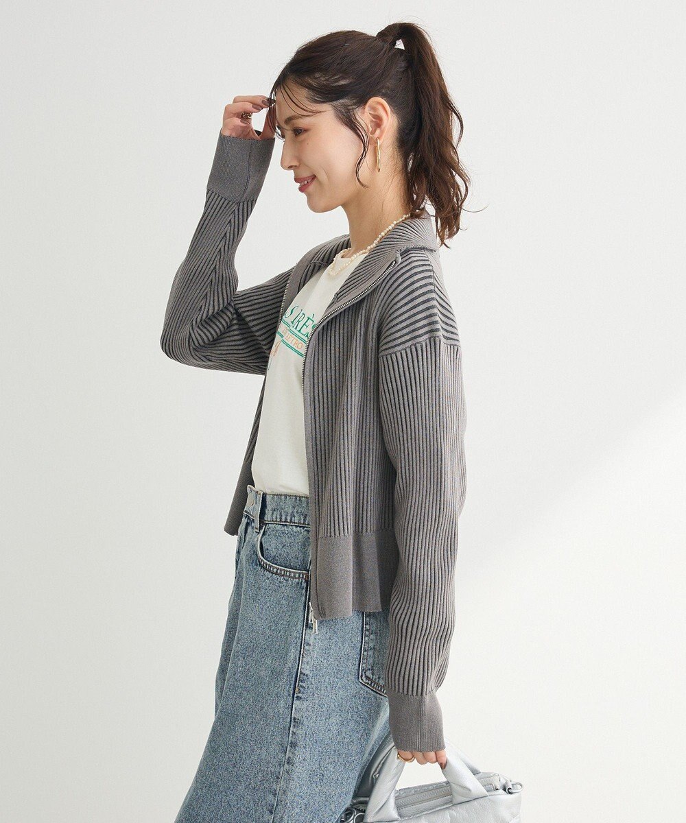 Green Parks 配色リブＺｉｐニットカーディガン 