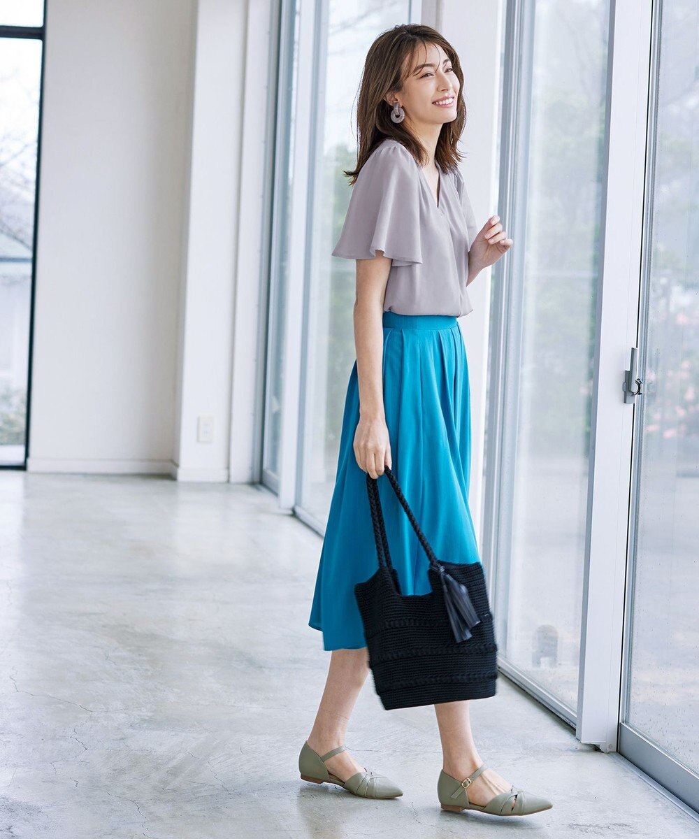 Tiaclasse 【洗える】シフォンフレアスリーブブラウス 