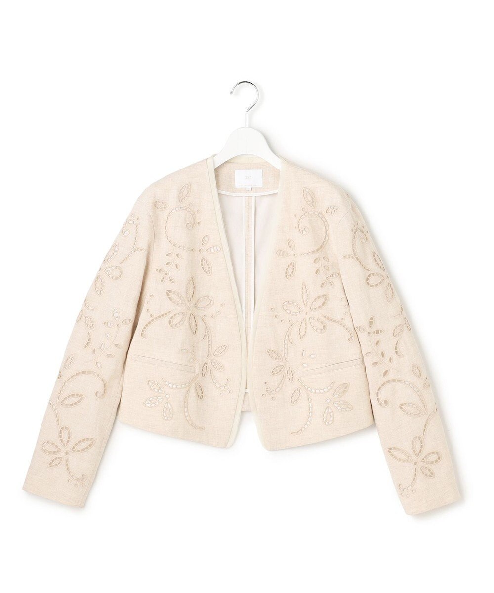 23区 【GOLD LABEL/見上愛さん着用】リネンエンブロイダリー ノーカラージャケット 