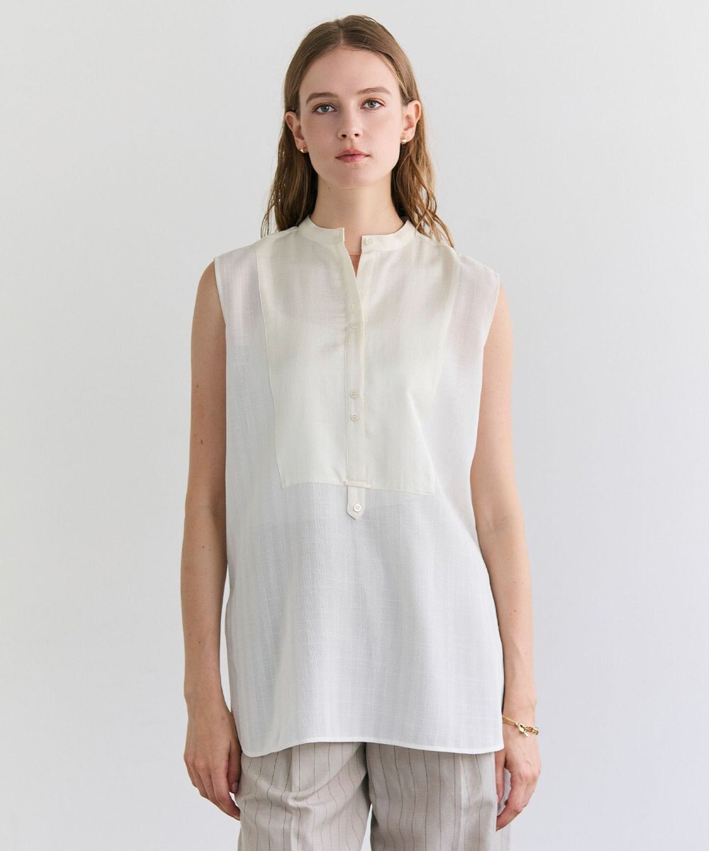 BEIGE， GOSHE / サテン切替 シアースタンドブラウス 