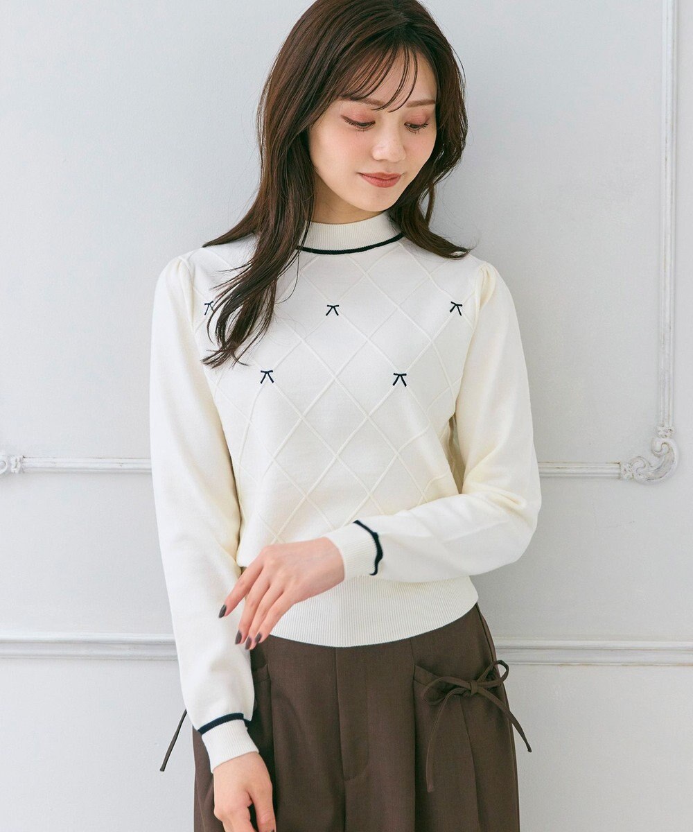 Feroux リボン刺繍ダイア柄 ニット 