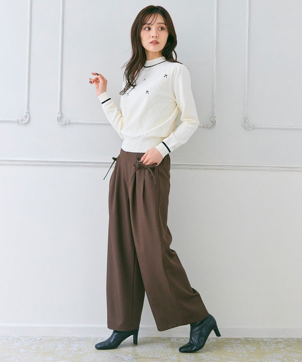 Feroux リボン刺繍ダイア柄 ニット 