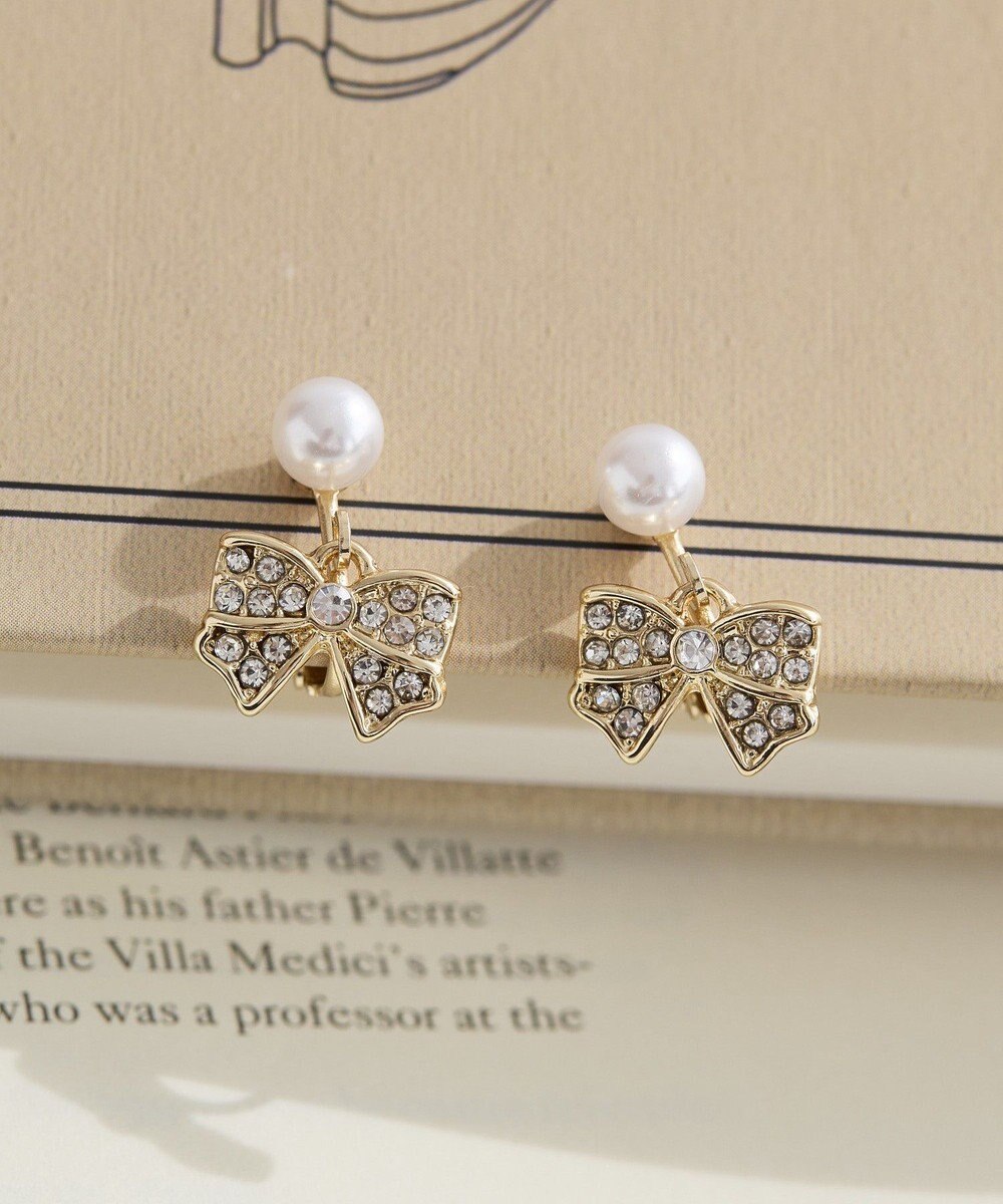 Maison de FLEUR リボンビジューイヤリング 