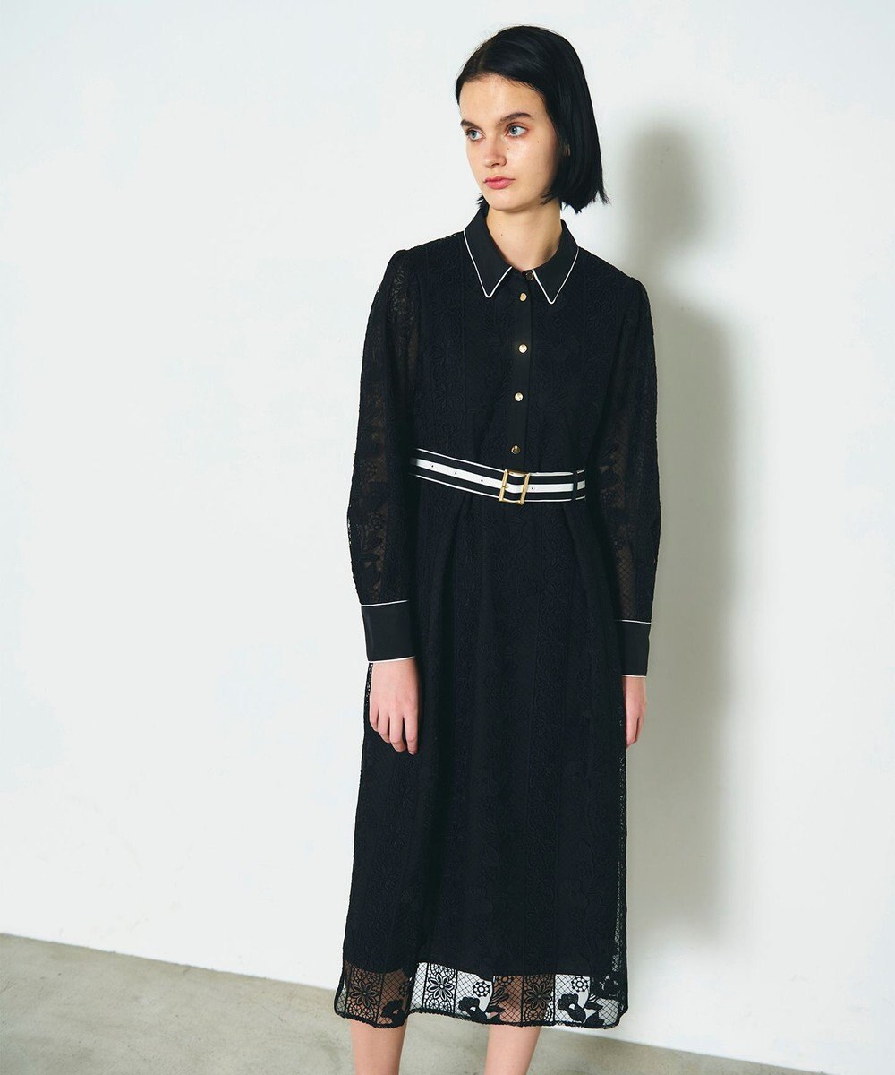 GRACE CONTINENTAL ストライプフラワー刺繍ワンピース 