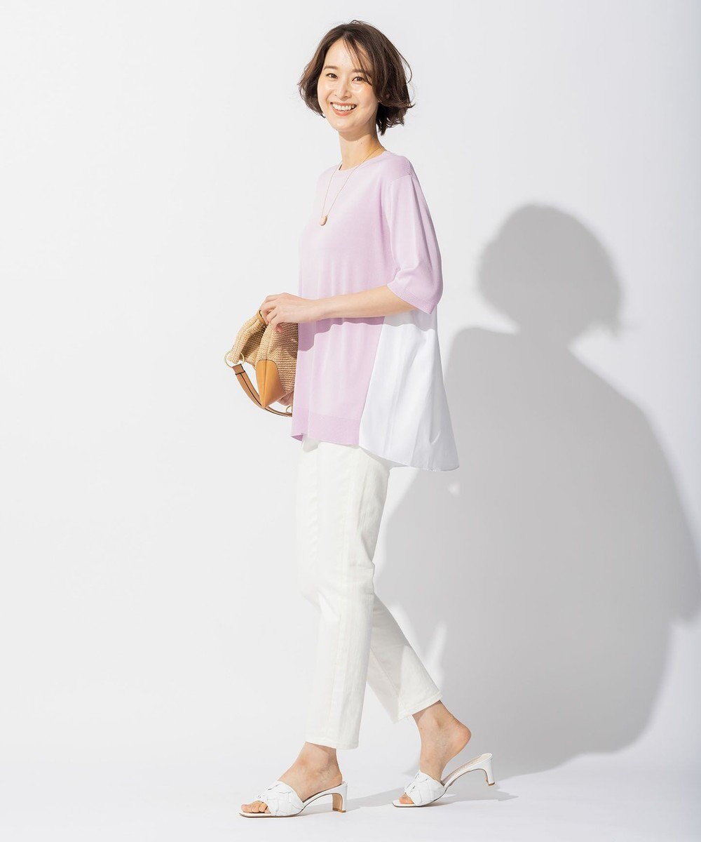 自由区 【洗える】ハイツイストコットンアセテート バックデザイン プルオーバーニット 