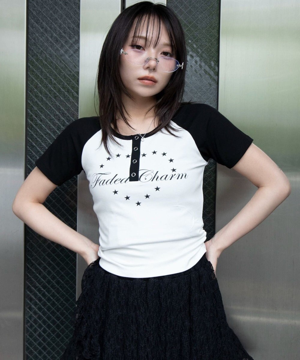 WEGO グラフィックラグランヘンリーネックT 