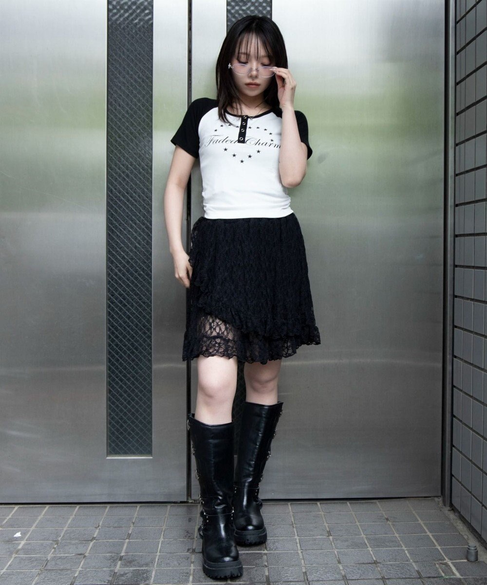 WEGO グラフィックラグランヘンリーネックT 