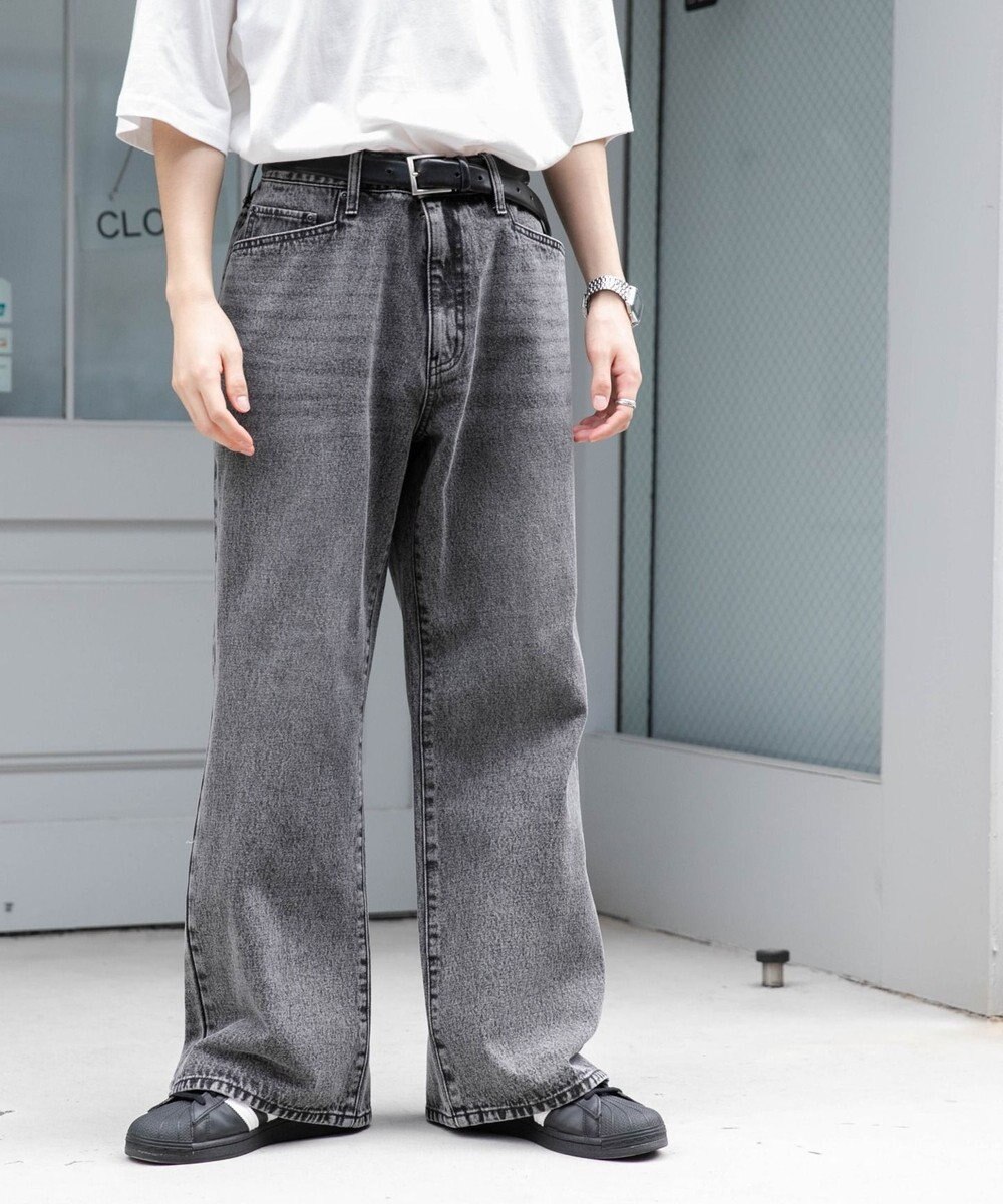 WEGO 【ユニセックス着用ITEM/SMLサイズ展開】デニムルーズフレアパンツ 