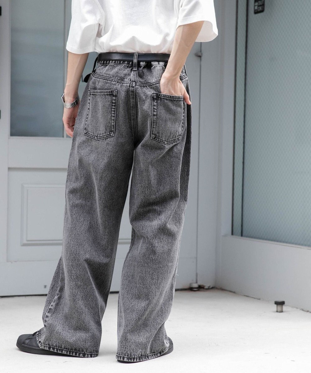 WEGO 【ユニセックス着用ITEM/SMLサイズ展開】デニムルーズフレアパンツ 
