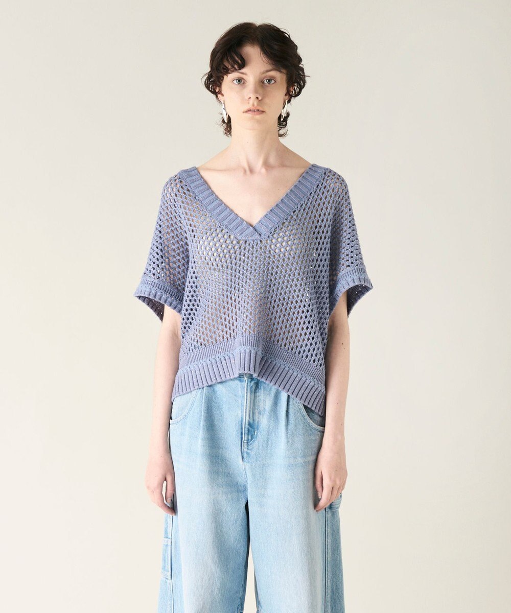 GRACE CONTINENTAL メッシュVネックニットトップ 