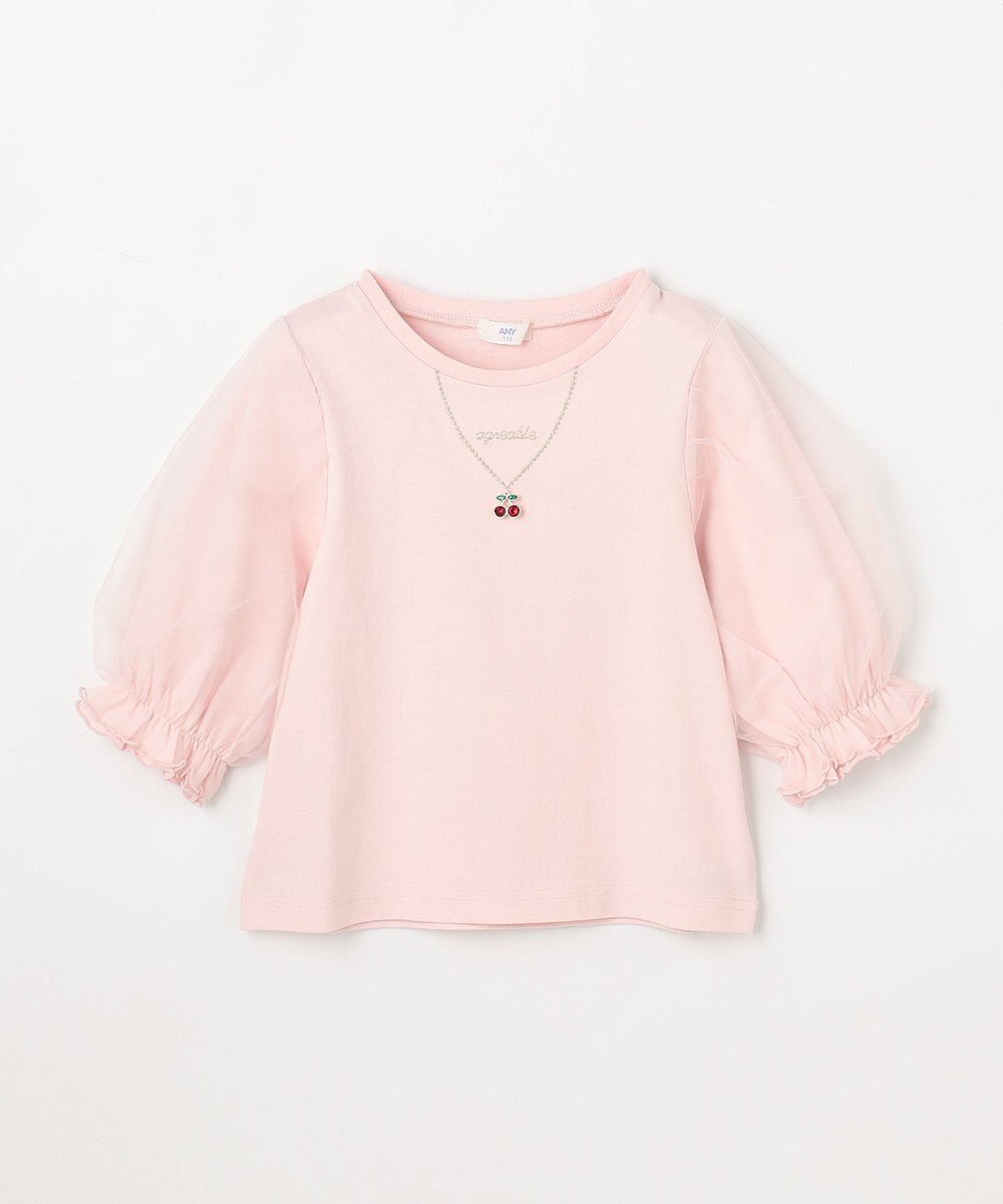 ANY KIDS チュール袖 七分Tシャツ 