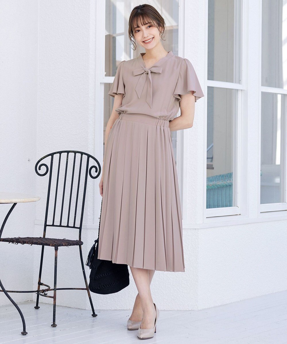 Tiaclasse 【洗える】リボンタイプリーツワンピース 