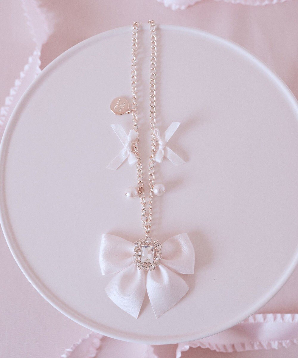 Maison de FLEUR ピンクマニアビジューリボンパールバッグチャーム 