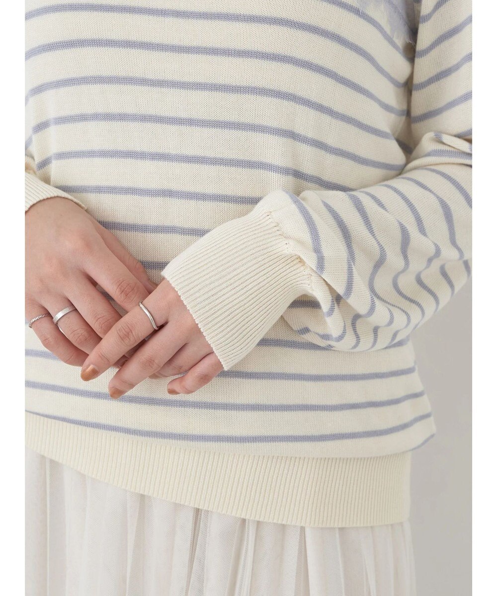 earth music&ecology レースボーダーニットプルオーバー 