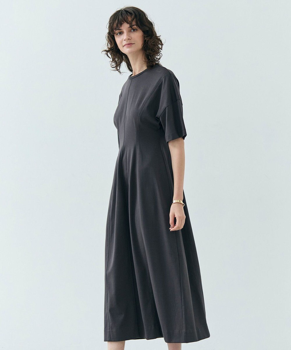 BEIGE， 【洗える】GLANTHUS / コットンカーブラインロングフレアワンピース 