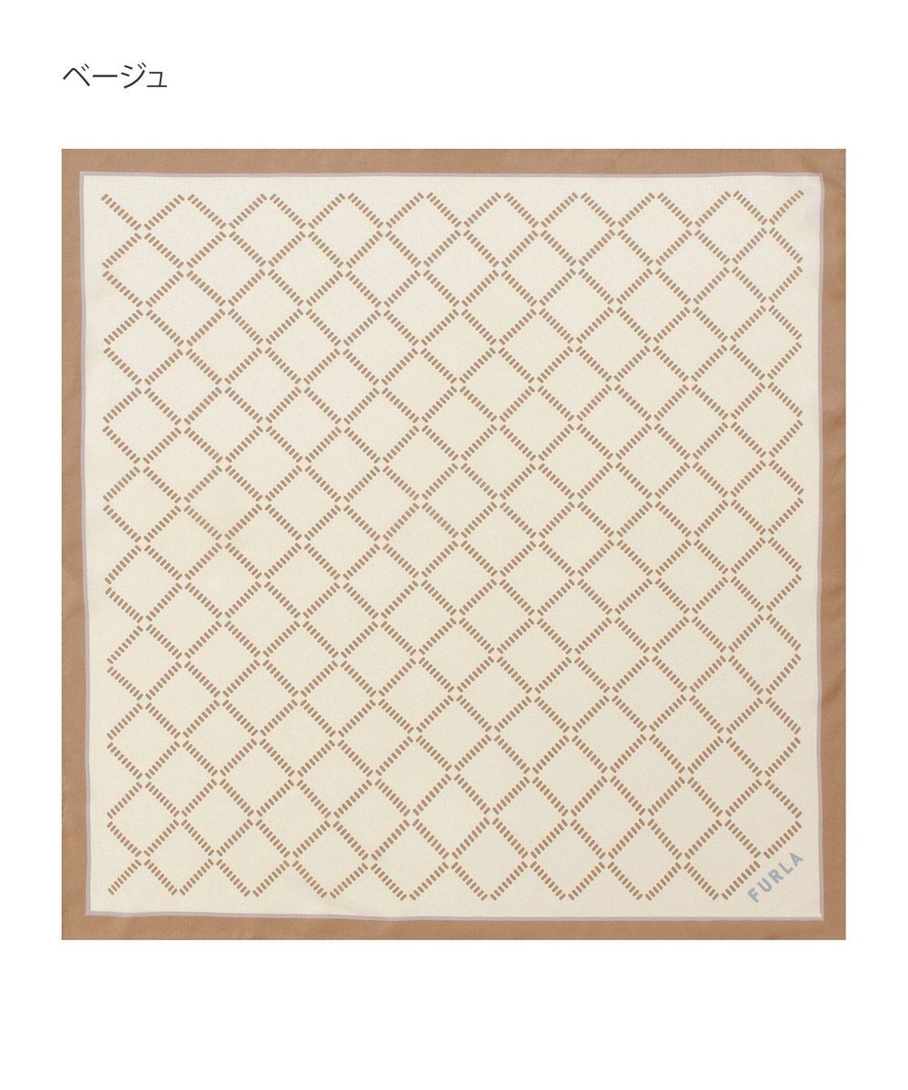 MOONBAT 【シルク100%】FURLA (フルラ) ダイアゴナルチェック 格子柄 シルクプリントスカーフ 58cm×58cm UV対策 手洗い可能 