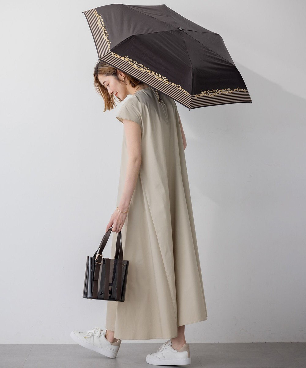 23区 【晴雨兼用/UVカット】ボーダーチェーン柄 折り畳み傘 