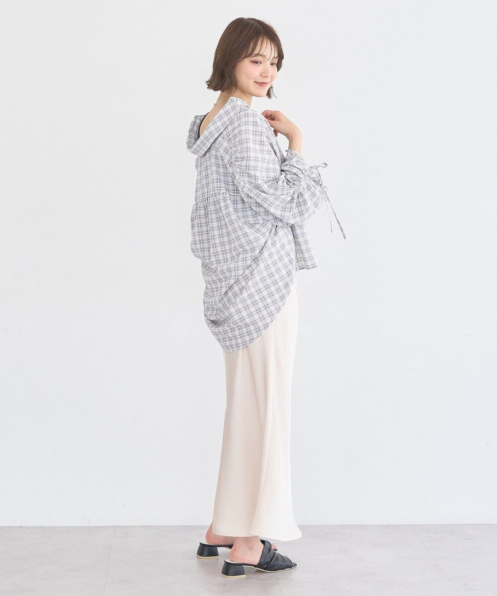 earth music&ecology シャーリングスリーブチェックシャツ 