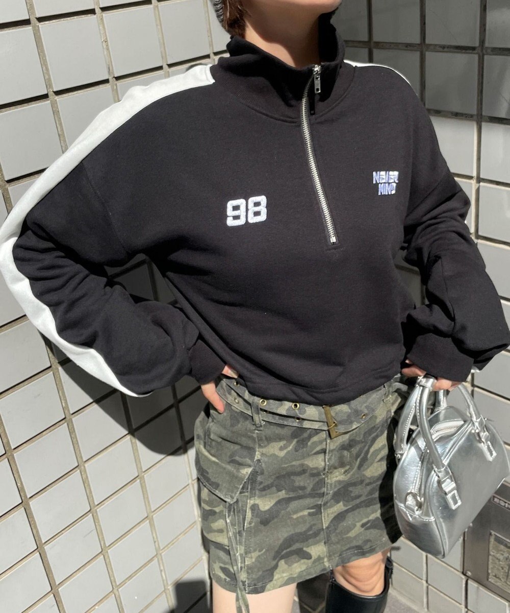 WEGO 刺繍ハーフジップショートスウェット 