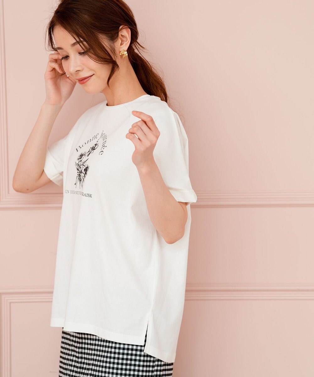 ANY SIS フラワープリント ロゴＴシャツ 