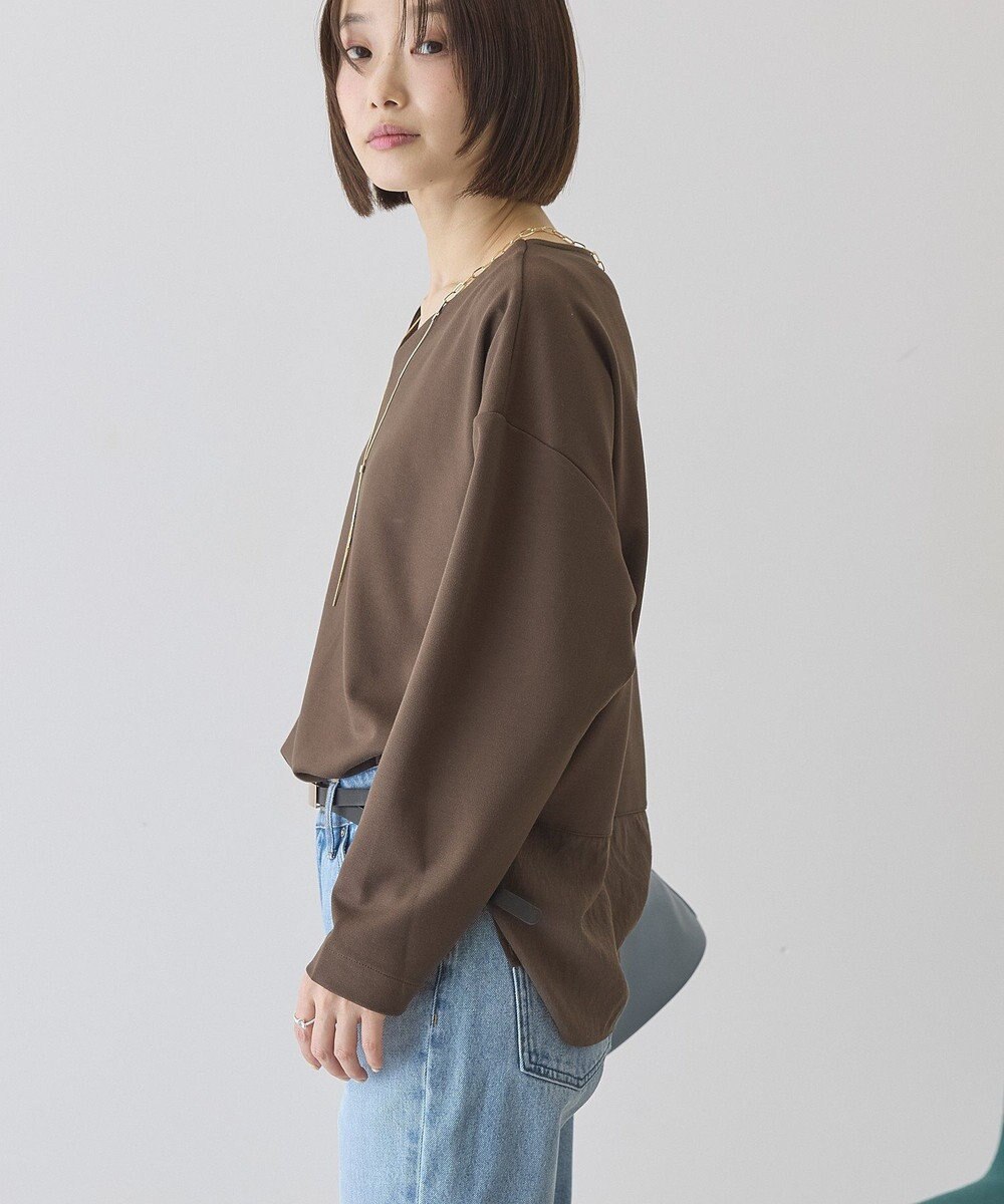 AMERICAN HOLIC Vネック裾異素材ポンチプルオーバー 