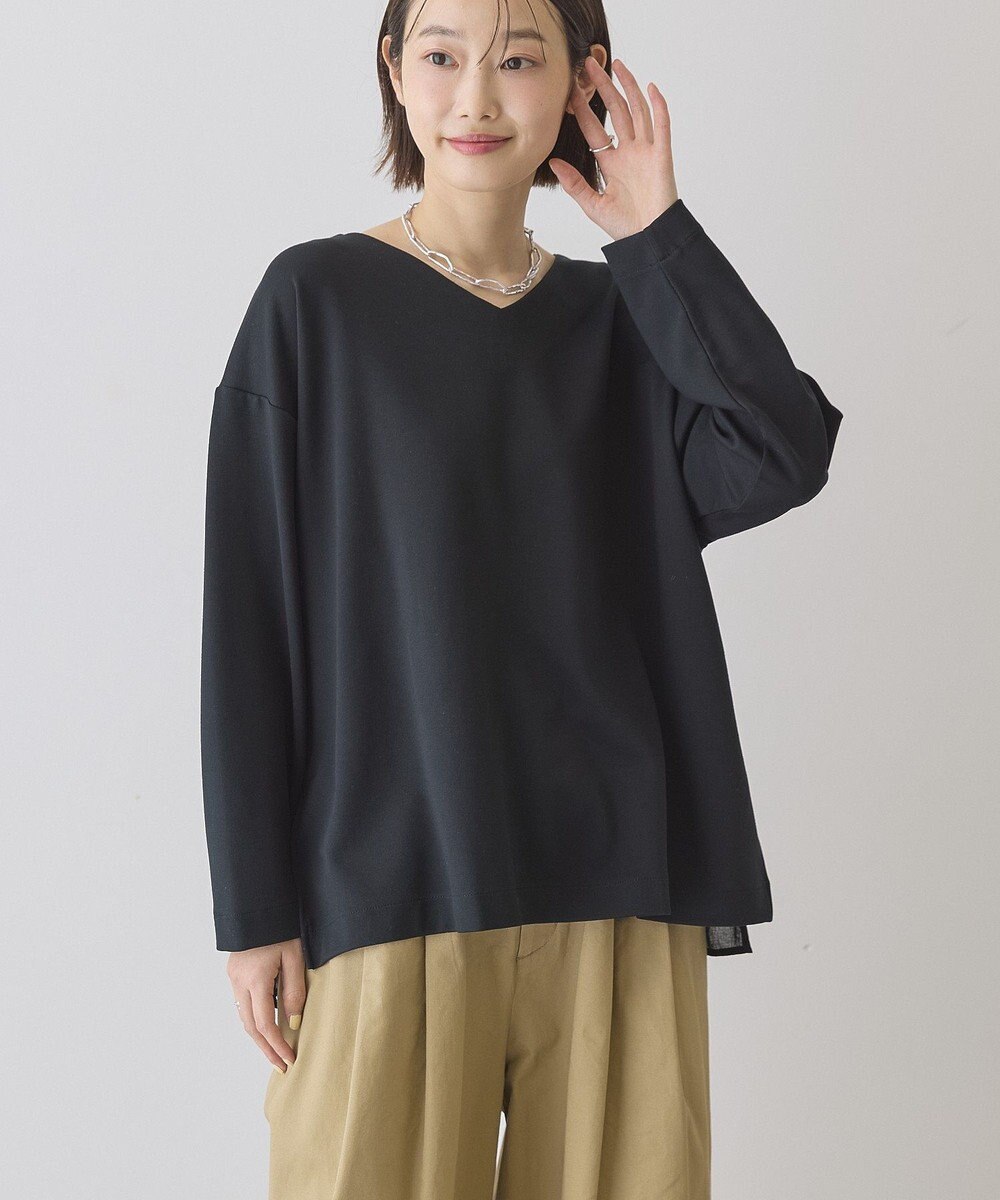 AMERICAN HOLIC Vネック裾異素材ポンチプルオーバー 