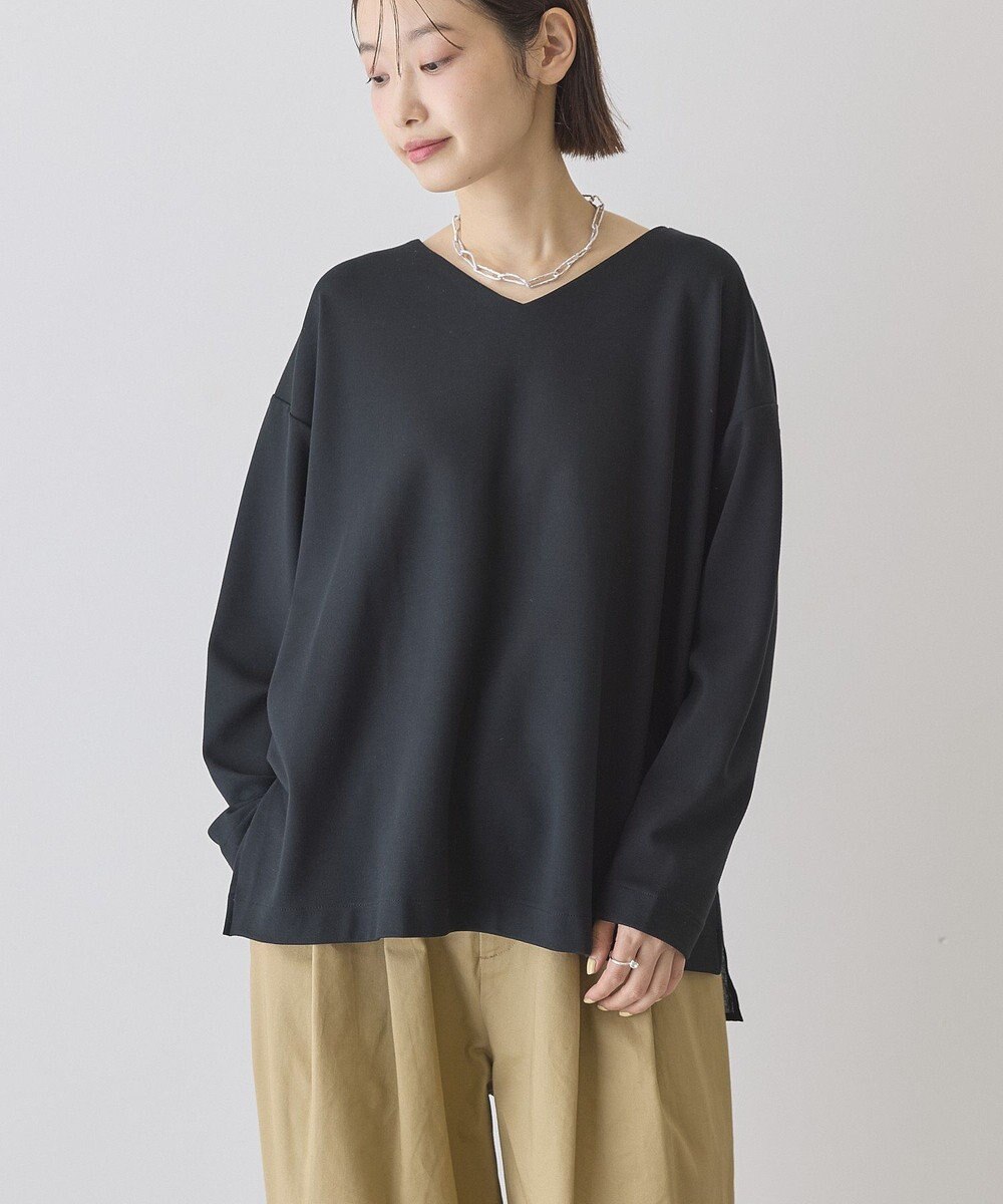 AMERICAN HOLIC Vネック裾異素材ポンチプルオーバー 