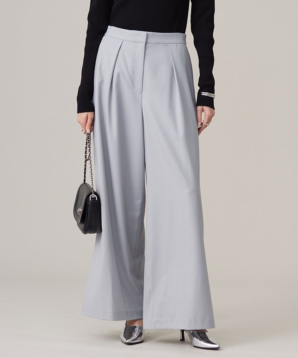 ICB 【洗える】 ウールヴィスコースストレッチ タックパンツ 