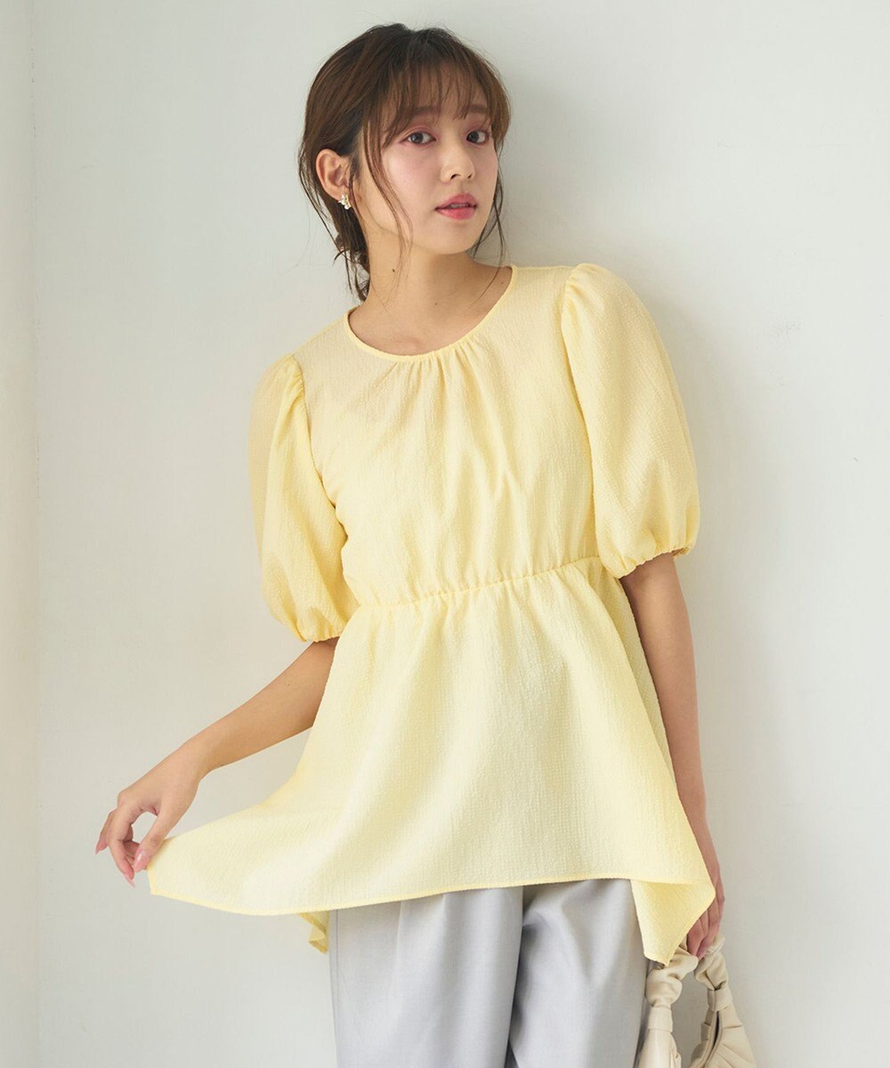 Feroux 【洗える】パフスリーブチュニック ブラウス 