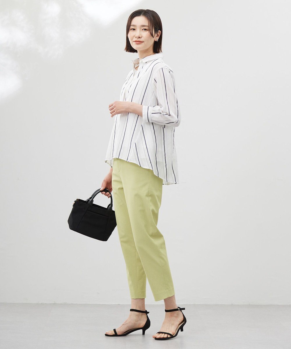 J.PRESS LADIES L 【洗える】SHEERストライプ ペプラム シャツ ブラウス 