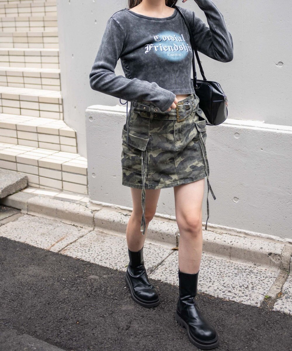 WEGO ヴィンテージウォッシュレースアップロンT 