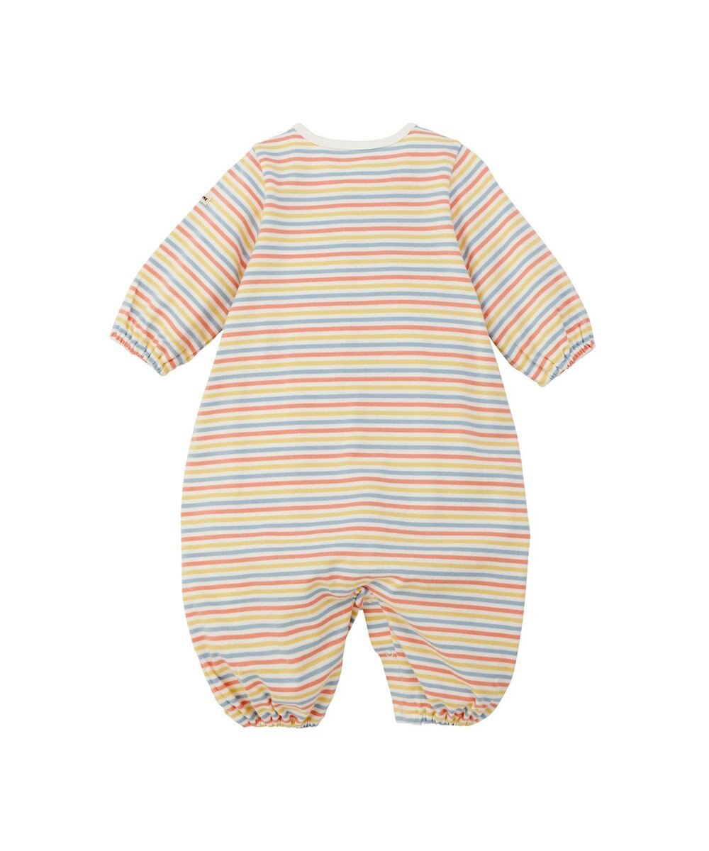 MIKI HOUSE HOT BISCUITS 【50-60cm】 みじんボーダー ワンポイント刺繍 ツーウェイオール 