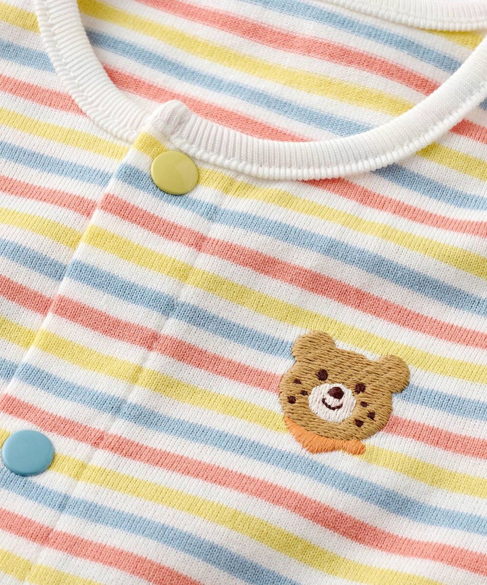 MIKI HOUSE HOT BISCUITS 【50-60cm】 みじんボーダー ワンポイント刺繍 ツーウェイオール 