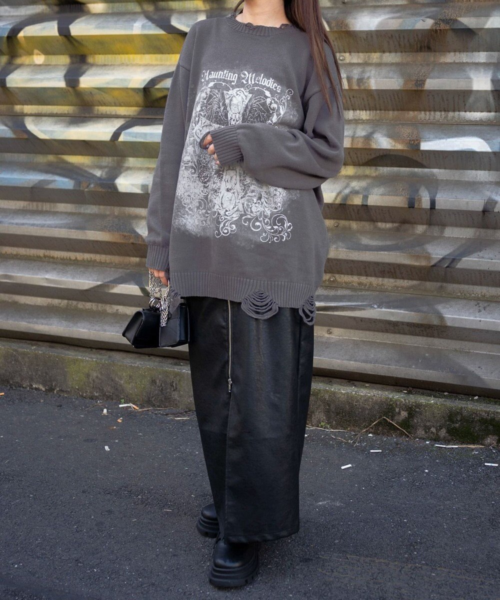 WEGO クラッシュBIGプリントニットプルオーバー 