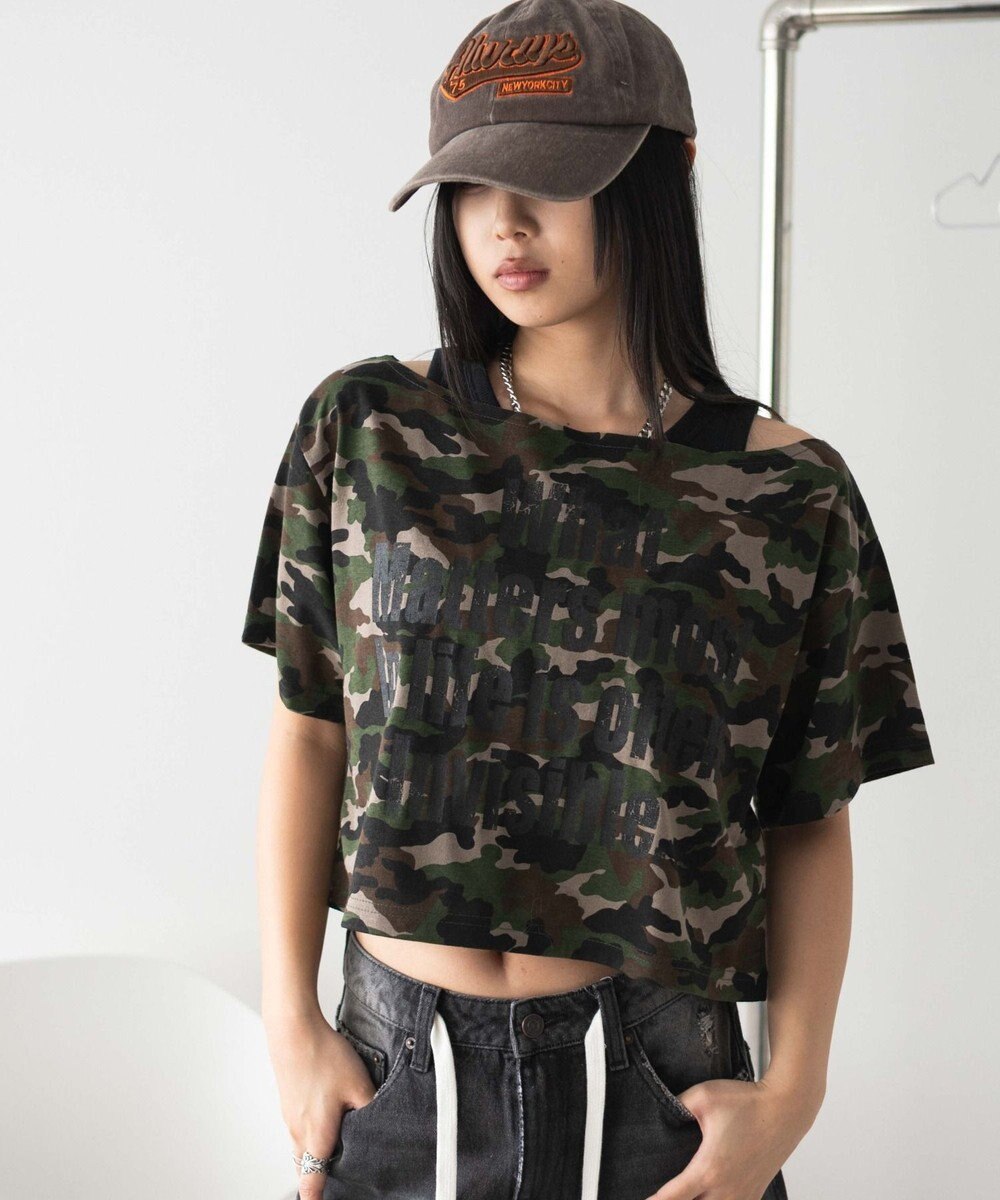 WEGO グラフィックオフショルショートT 