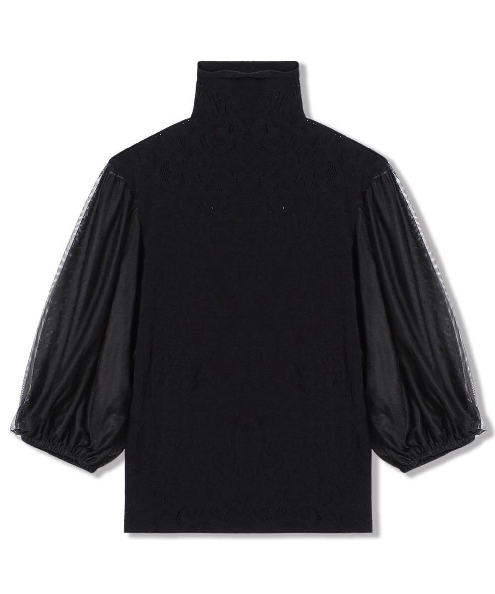 Chacott 【ノーソーイングニット】チュールスリーブハイネックトップ 
