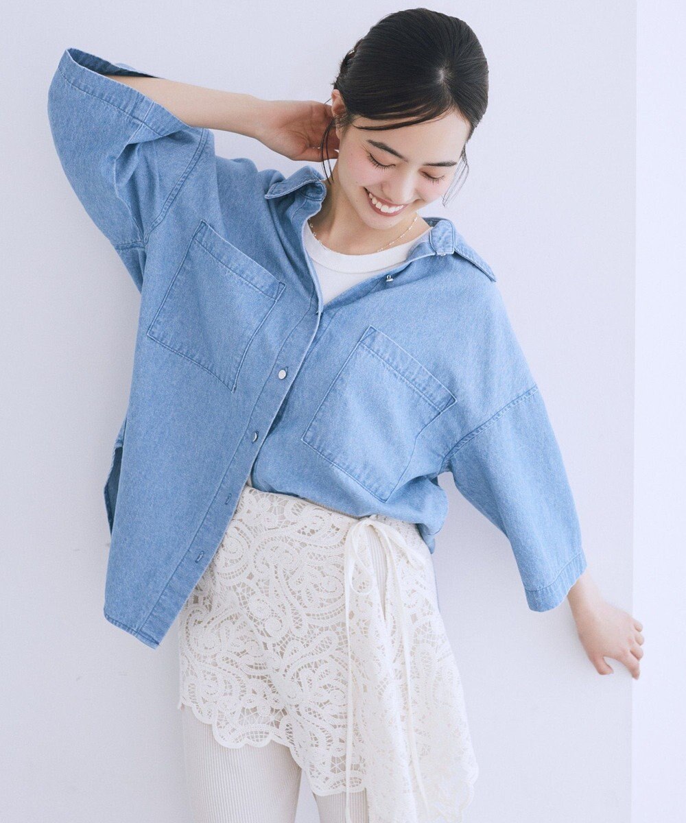 earth music&ecology 5分袖デニムシャツ 