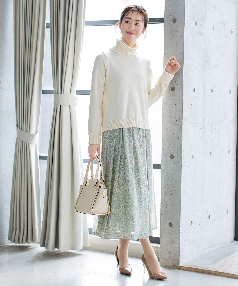 Tiaclasse 【洗える】もっちり柔らかいリブタートルプルオーバーニット 