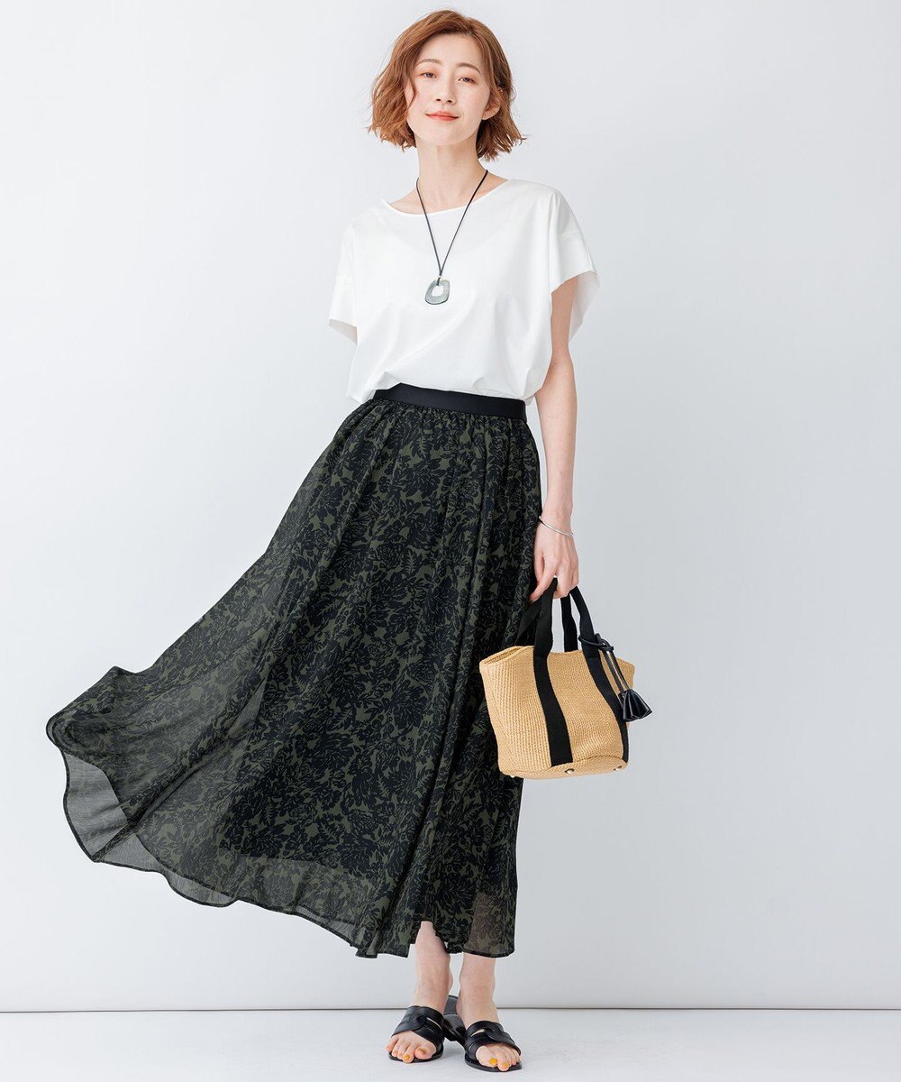 23区 【洗える】ボタニカルプリント フレア スカート 